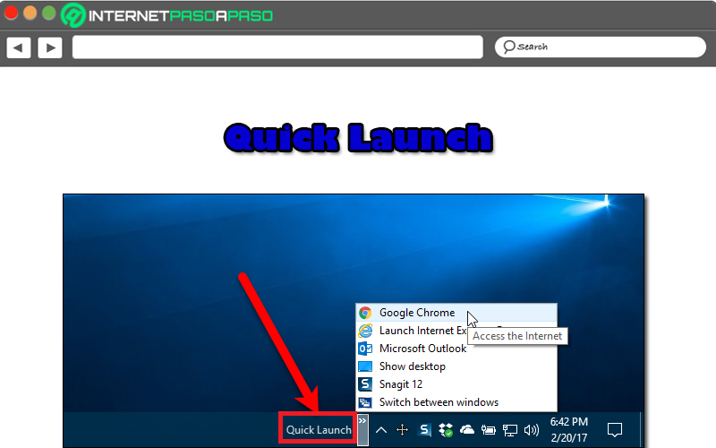 Enable quick launch bar (Quick Launch)