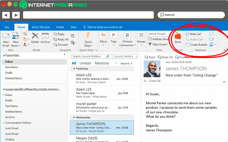 Make calls in Outlook with Rainbow