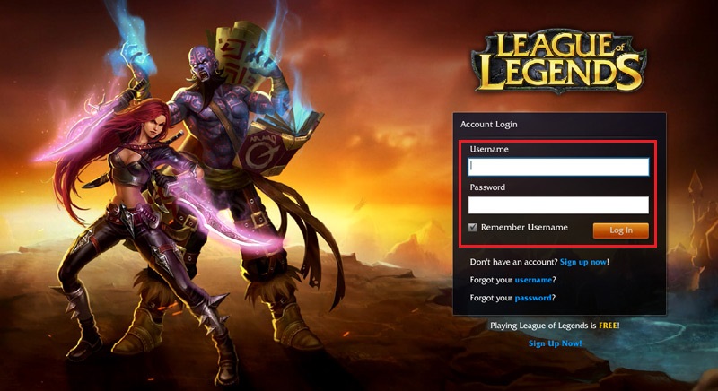 Hacer login cuenta LOL League of Legends