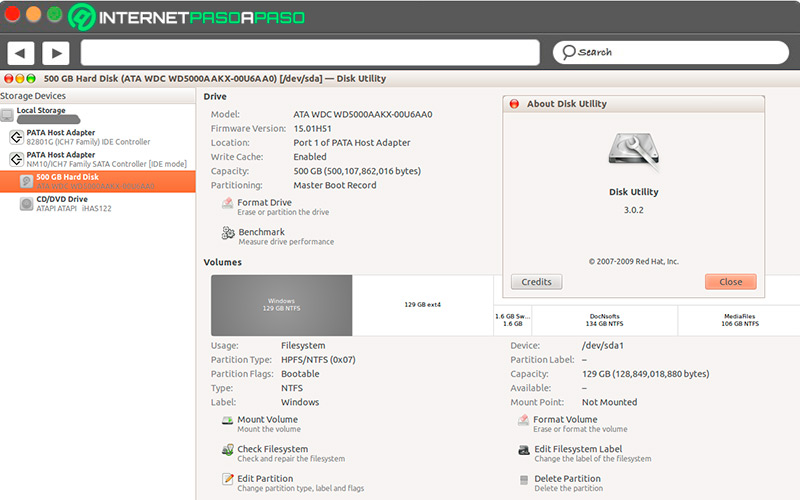 INterfaz de GNOME Disks en Linux