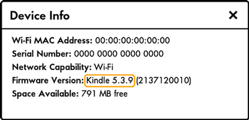 Kindle ereader software version information