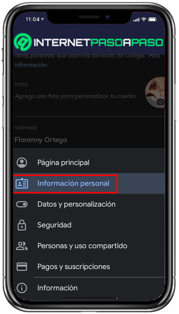 Informacion personal App gmail
