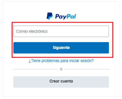 Formulario acceso a cuenta Paypal