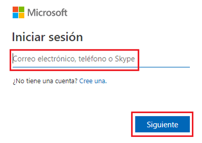 Escribir correo, teléfono o Skype para acceder a cuenta Microsoft