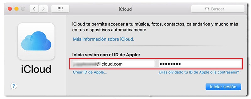 Iniciar sesion icloud apple desde ordenador Mac