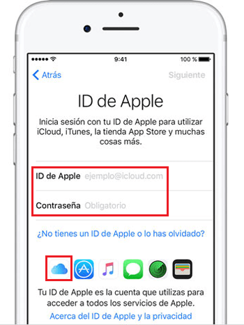 Inicio de sesion Id de Apple en iCloud para iPhone