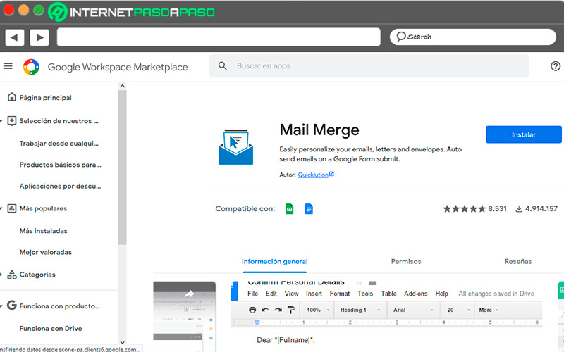 Instalar Mail Merge desde la tienda de Chrome