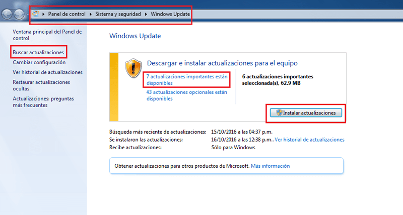Instalar actualizar Windows Update windows 7
