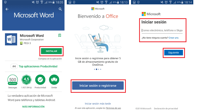 Instalar y acceder cuenta Microsoft Word Offices Android