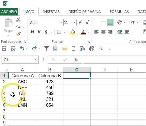 Intercambiar rangos en Excel