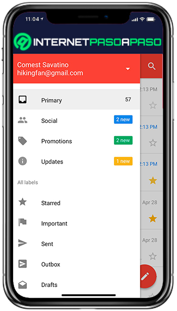 Interfaz de Gmail Go en Android