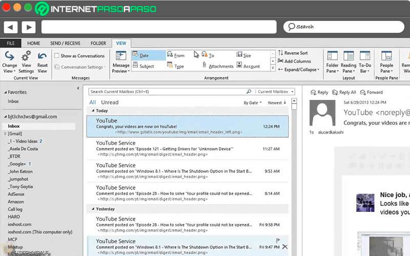 Interfaz de Outlook 2013