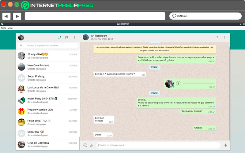 Interfaz de WhatsDesk en Linux