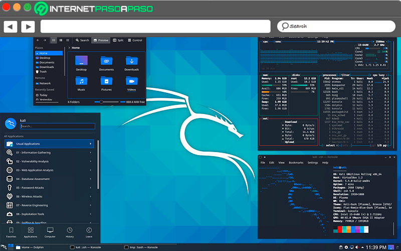 Interfaz de escritorio de Kali Linux