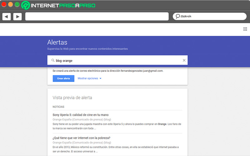 Google alerts interface
