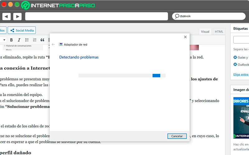 Interfaz de solucionador de problemas de internet en Windows 10