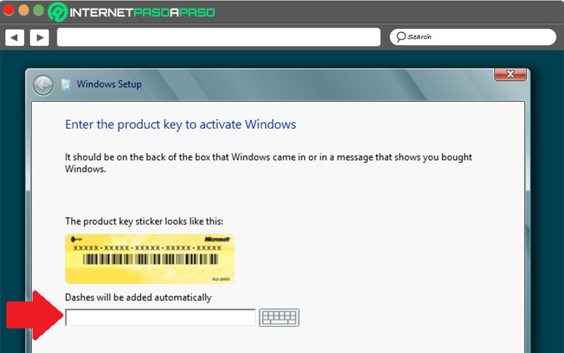 Introduce la clave de Windows 8