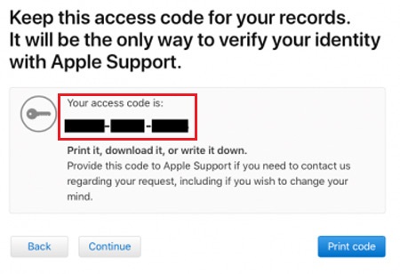 Introducir codigo seguridad para borrar cuenta de Apple