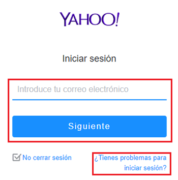 Introducir correo electronico Yahoo para acceder a la cuenta