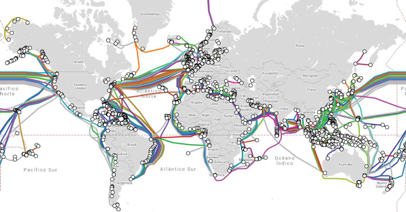 Mapa de los cables submarinos de Internet