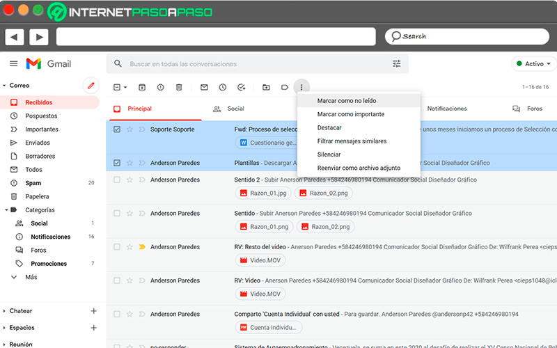 Interfaz de correo de Gmail