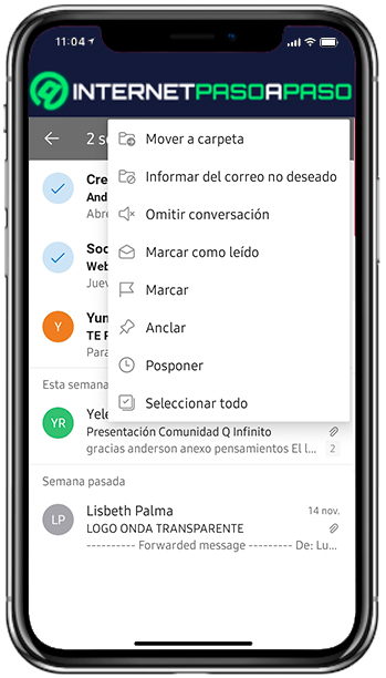 Marcar mensajes como leidos en Outlook para Android