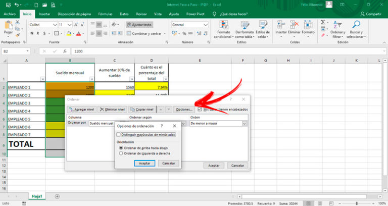 Ordenar celdas alfabeticamente en excel
