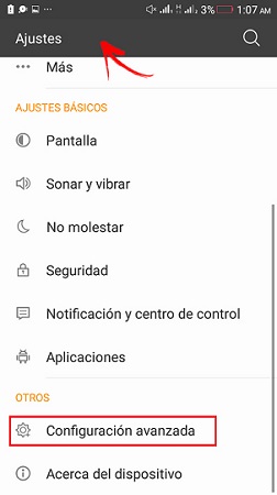 Android settings menu