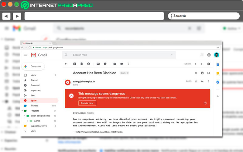 Mensaje de alerta en correos de Gmail