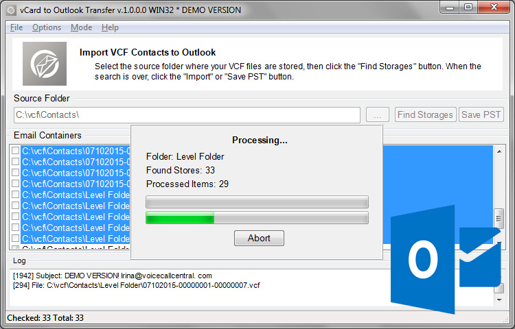 Microsoft Outlook abrir archivos VCF