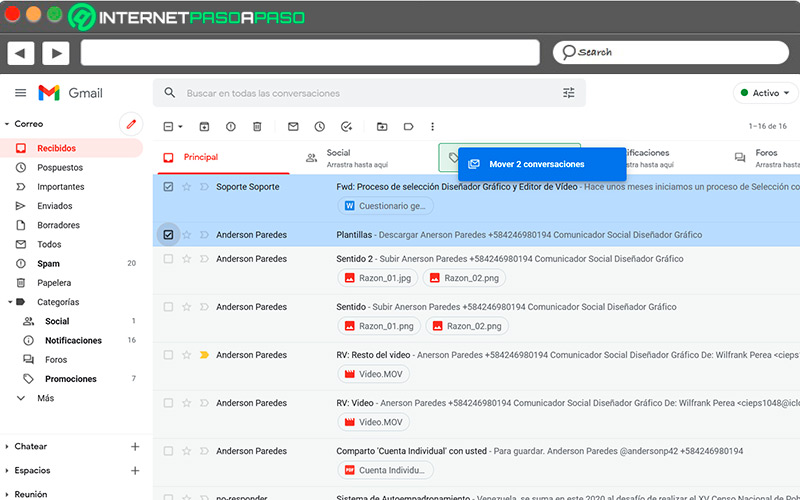 Mover correos a otras pestanas en Gmail
