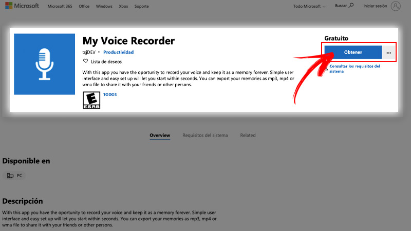 My Voice Recorder para grabar audios en Windows 8