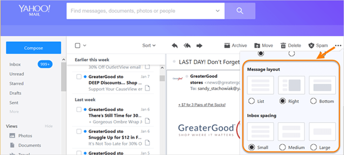 Nueva bandeja de entrada personalizable correo Yahoo Mail