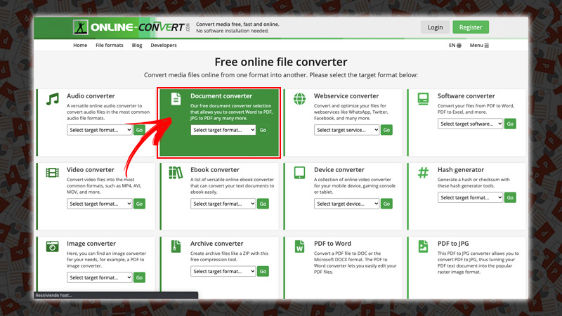 Online Convert para convertir archivos PPTX a PDF