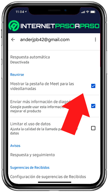 Opciones de Meet en Gmail para Android