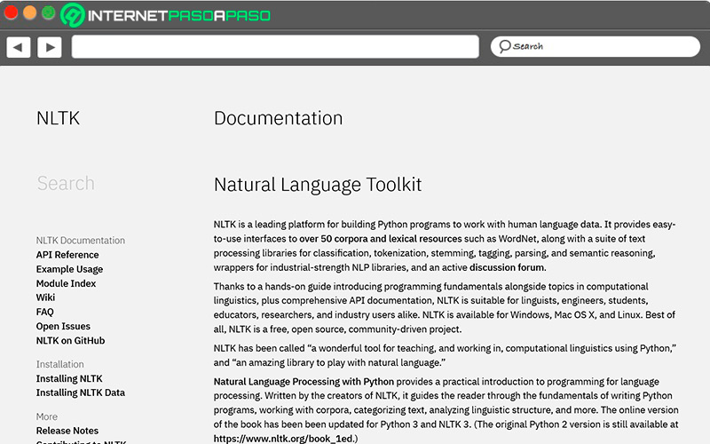 Pagina web a la documentacion completa de Natural Language Toolkit