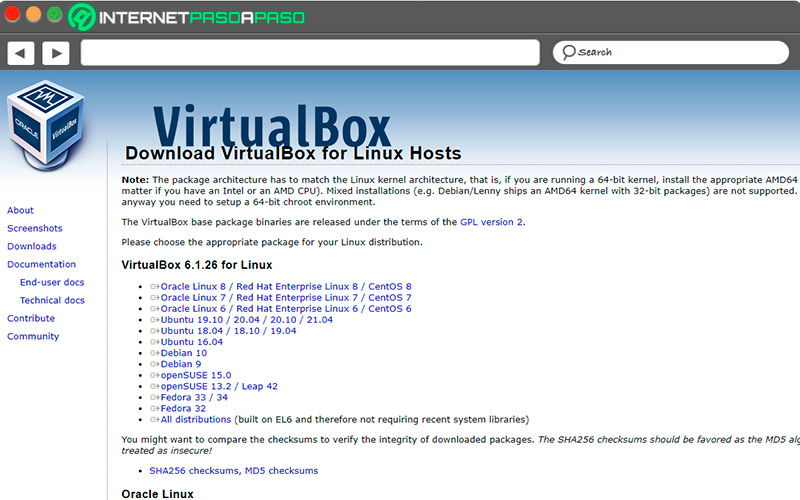 Pagina web de VirtualBox