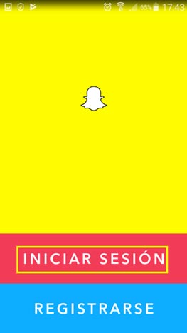 Pantalla inicio de sesion Snapchat
