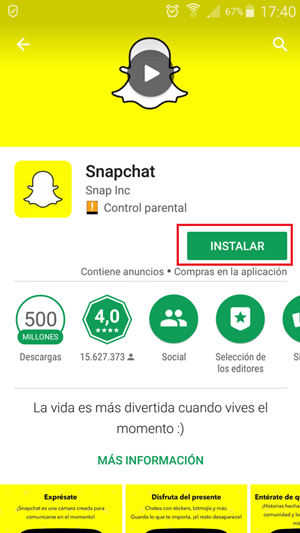 Paso 1 instalar app de Snapchat