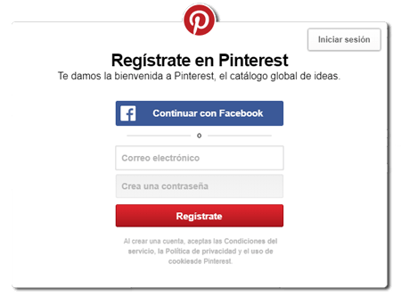 Paso 1 para abrir una cuenta Pinterest gratis