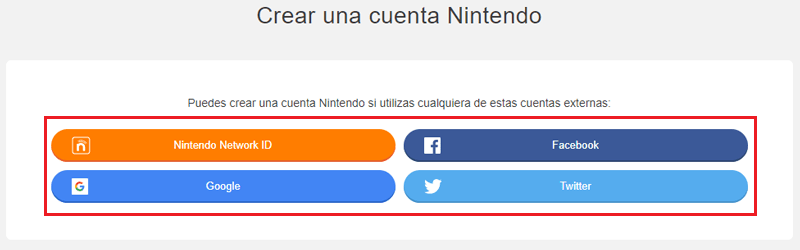 Step 1 to create Nintendo account with social networks