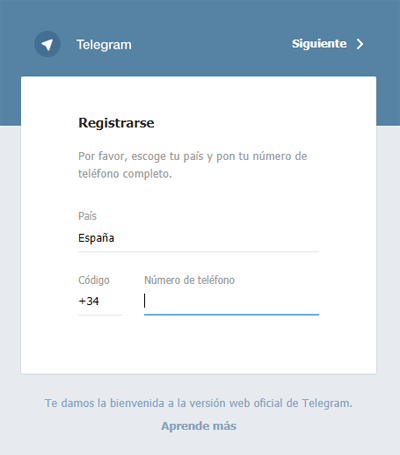 Paso 1 registrar cuenta telegram Web