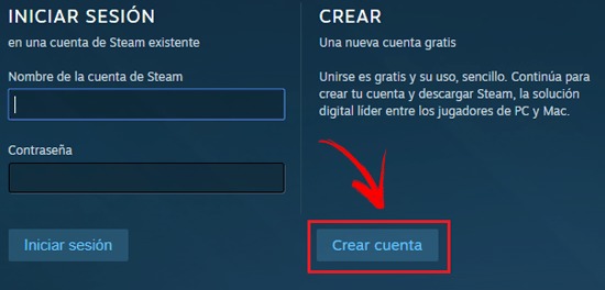 Paso 2 para registrar usuario nuevo en Steam