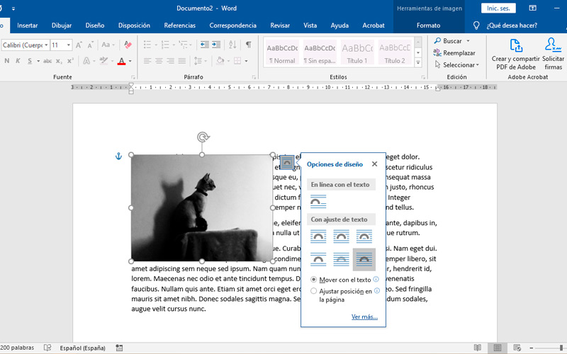 Pasos para ajustar una imagen al texto en documentos de Microsoft Word