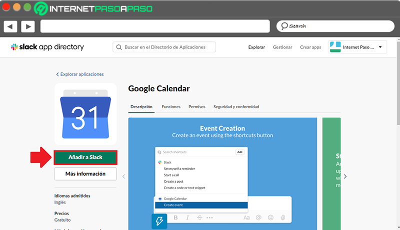 Pasos para conectar una cuenta de Google Calendar a Slack