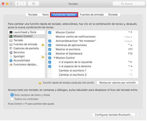 Pasos para configurar correctamente el teclado en Mac, Configuracion Funciones Rapidas