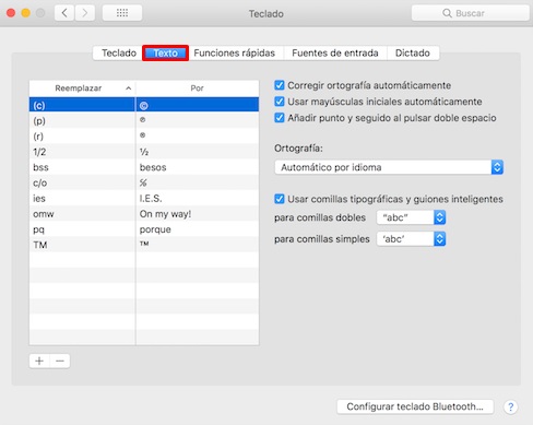 Pasos para configurar correctamente el teclado en Mac, Configuracion Texto