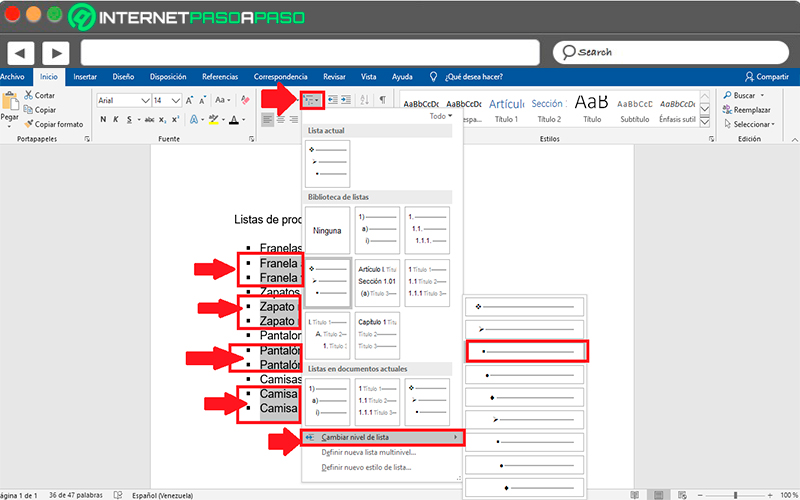 Pasos para crear listas multinivel en mis documentos de Microsoft Word