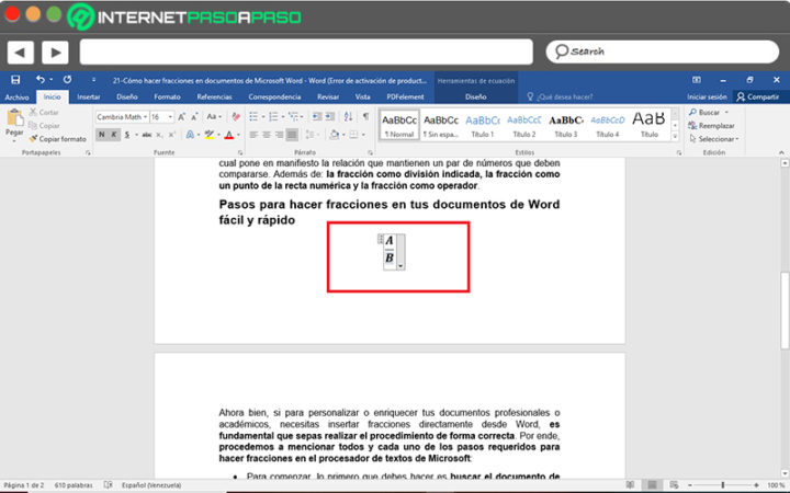 Como Insertar Fracciones En Word 2007