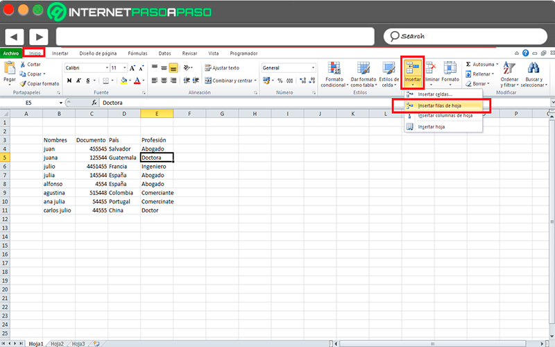 Steps to insert a column in an Excel spreadsheet